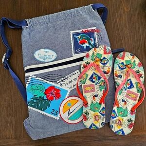 Vera Bradley Cuban Stamp Drawstring Bag And Flipflops
